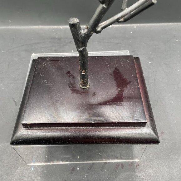 Black Metal Decorative Tree on Brown Wood Base Velvet Bottom Metal Tree Decor - Picture 5 of 11